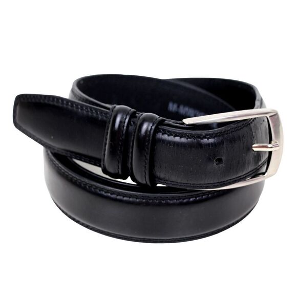 HandCrafted BLACK GENUINE LEATHER 1 3/8"Wd STITCHED DRESS MEN'S BELT Sz 44 (E79 - Picture 2 of 13